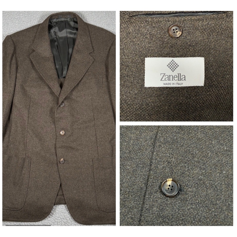 Zanella Blazer Mens‎ 44R Brown Herringbone Wool Cashmere Blend Sports Coat Tweed